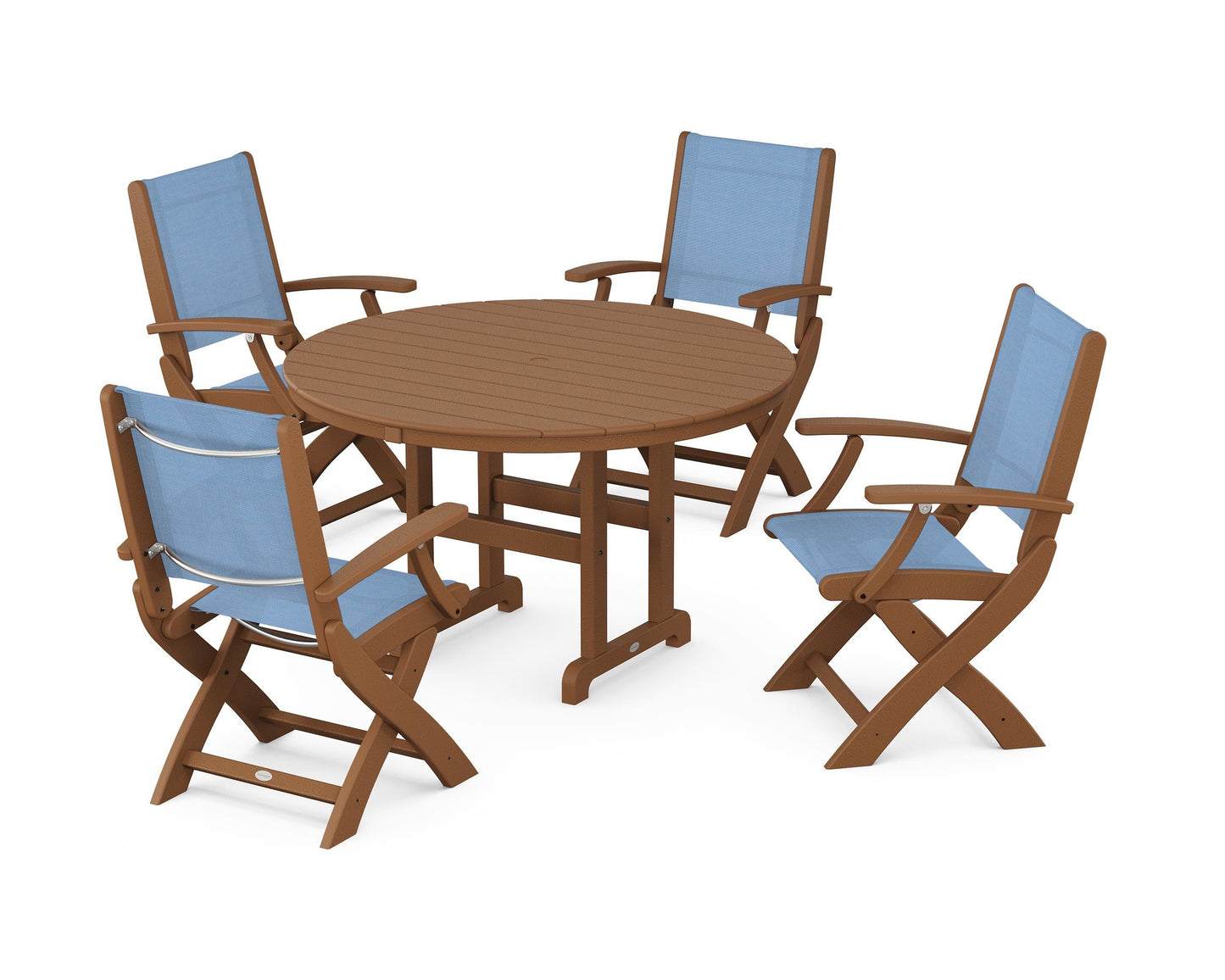 Coastal Folding Chair 5-Piece Round Dining Set