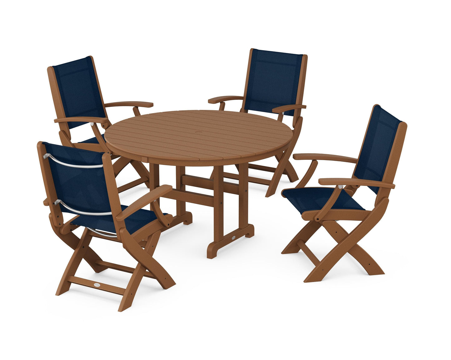 Coastal Folding Chair 5-Piece Round Dining Set