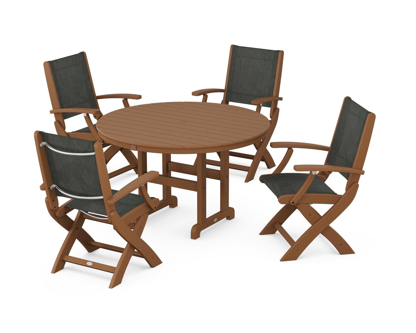 Coastal Folding Chair 5-Piece Round Dining Set