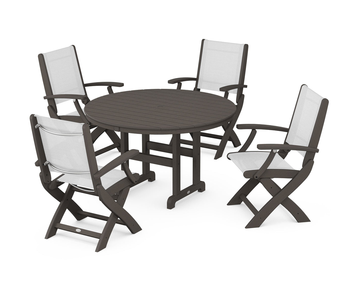 Coastal Folding Chair 5-Piece Round Dining Set