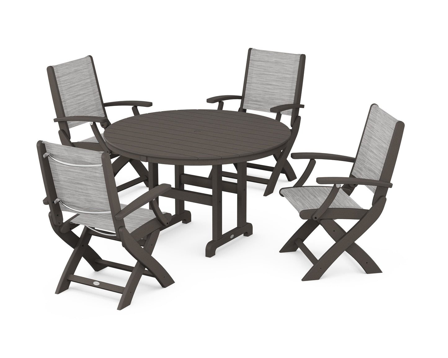 Coastal Folding Chair 5-Piece Round Dining Set