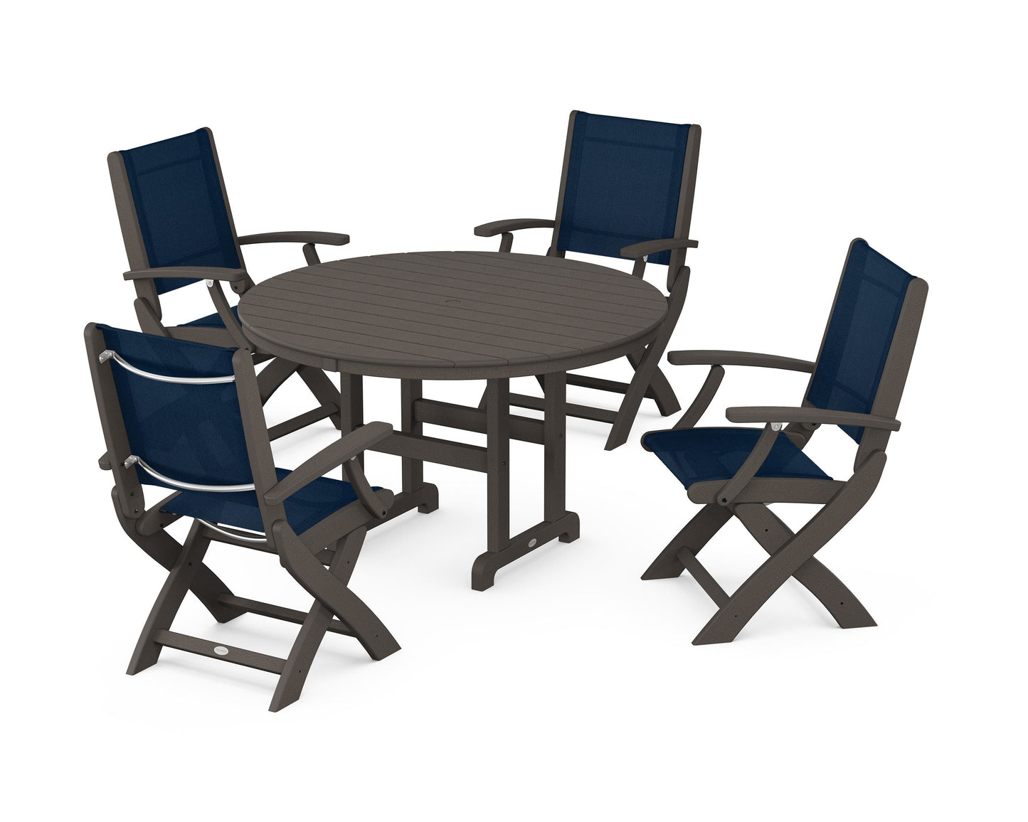 Coastal Folding Chair 5-Piece Round Dining Set