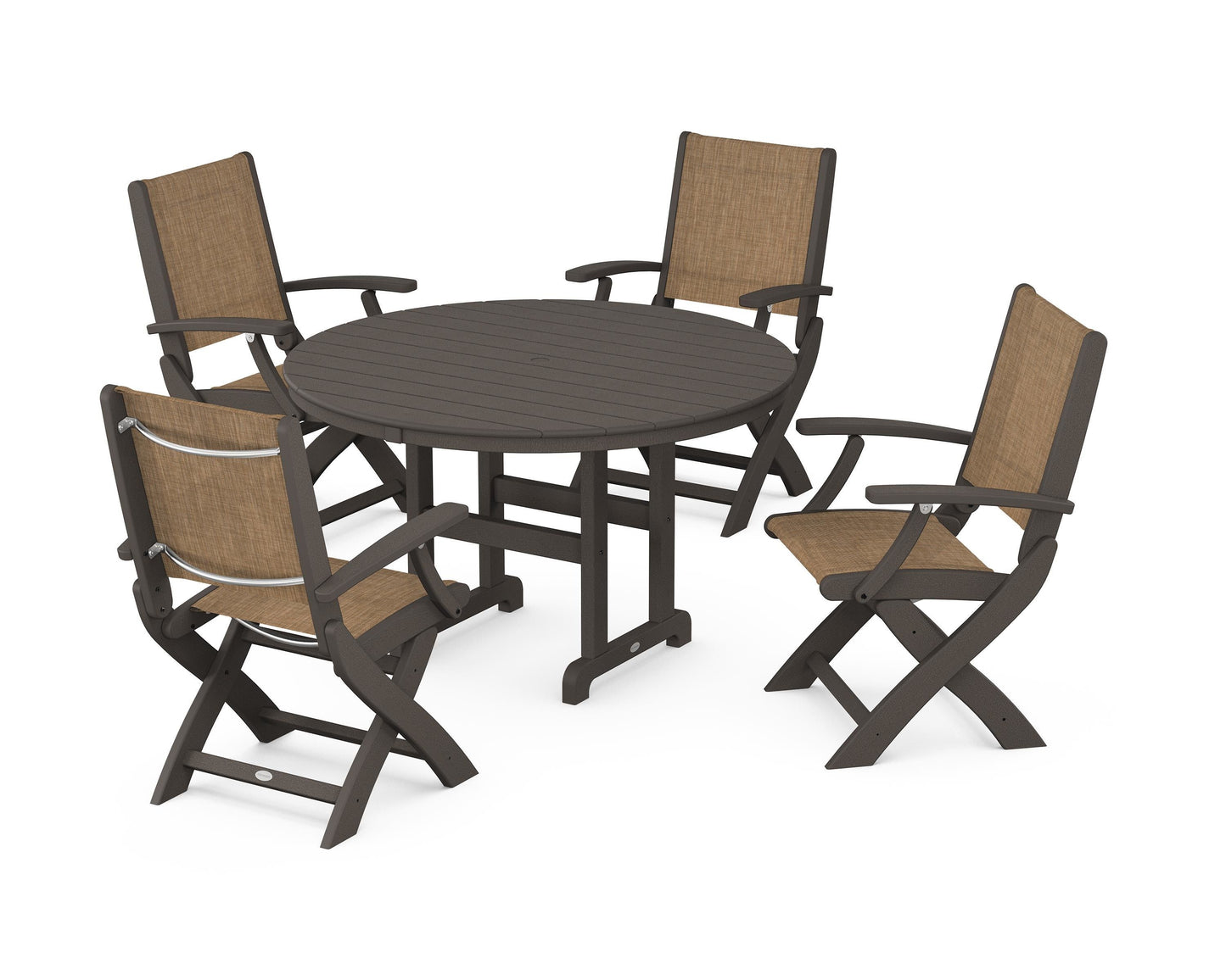 Coastal Folding Chair 5-Piece Round Dining Set