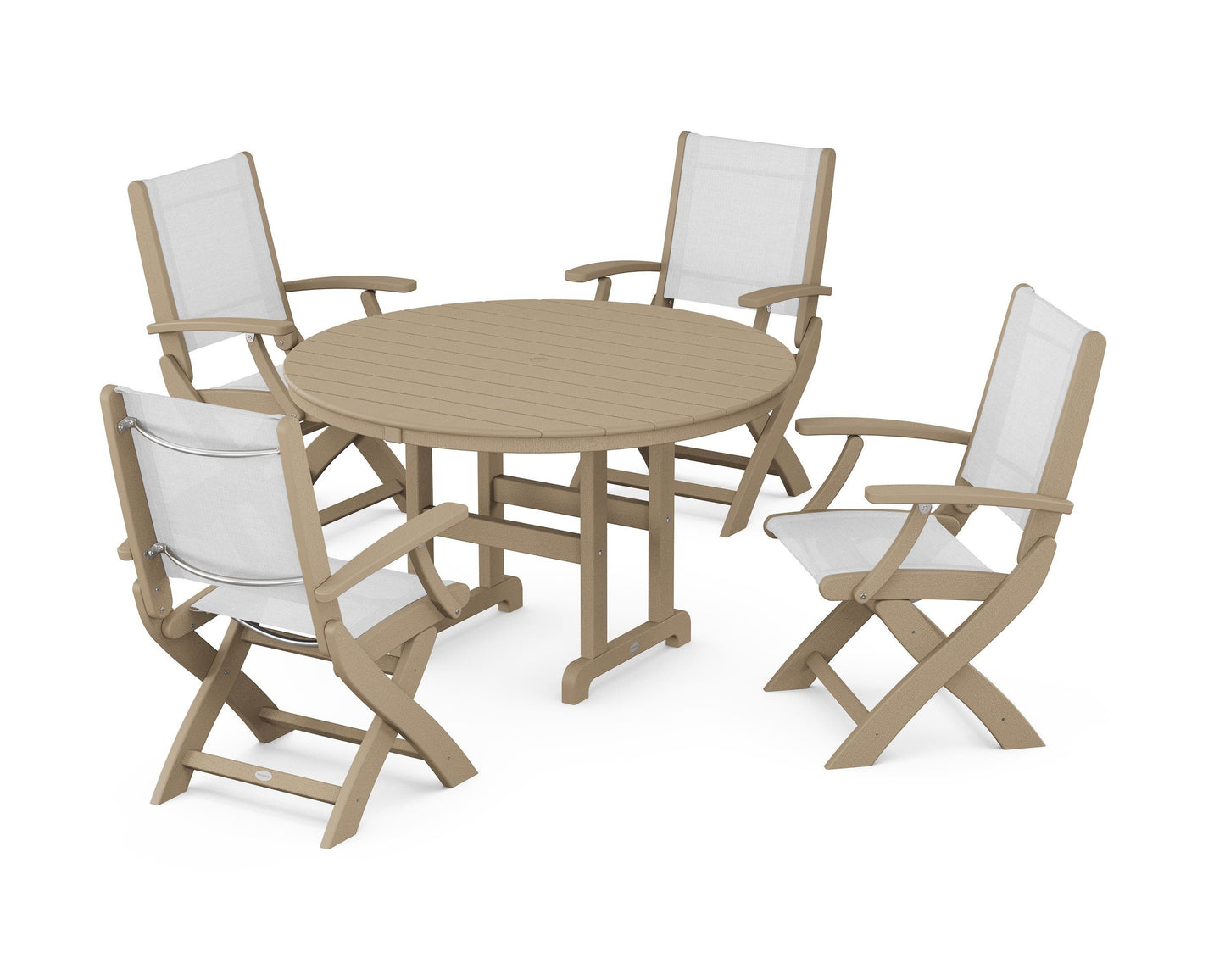 Coastal Folding Chair 5-Piece Round Dining Set