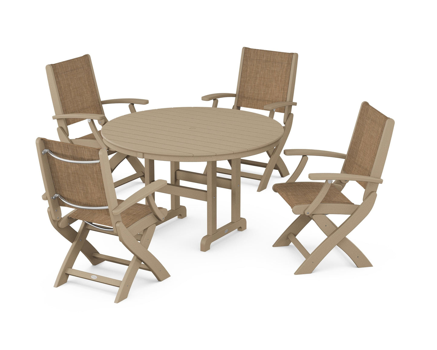 Coastal Folding Chair 5-Piece Round Dining Set