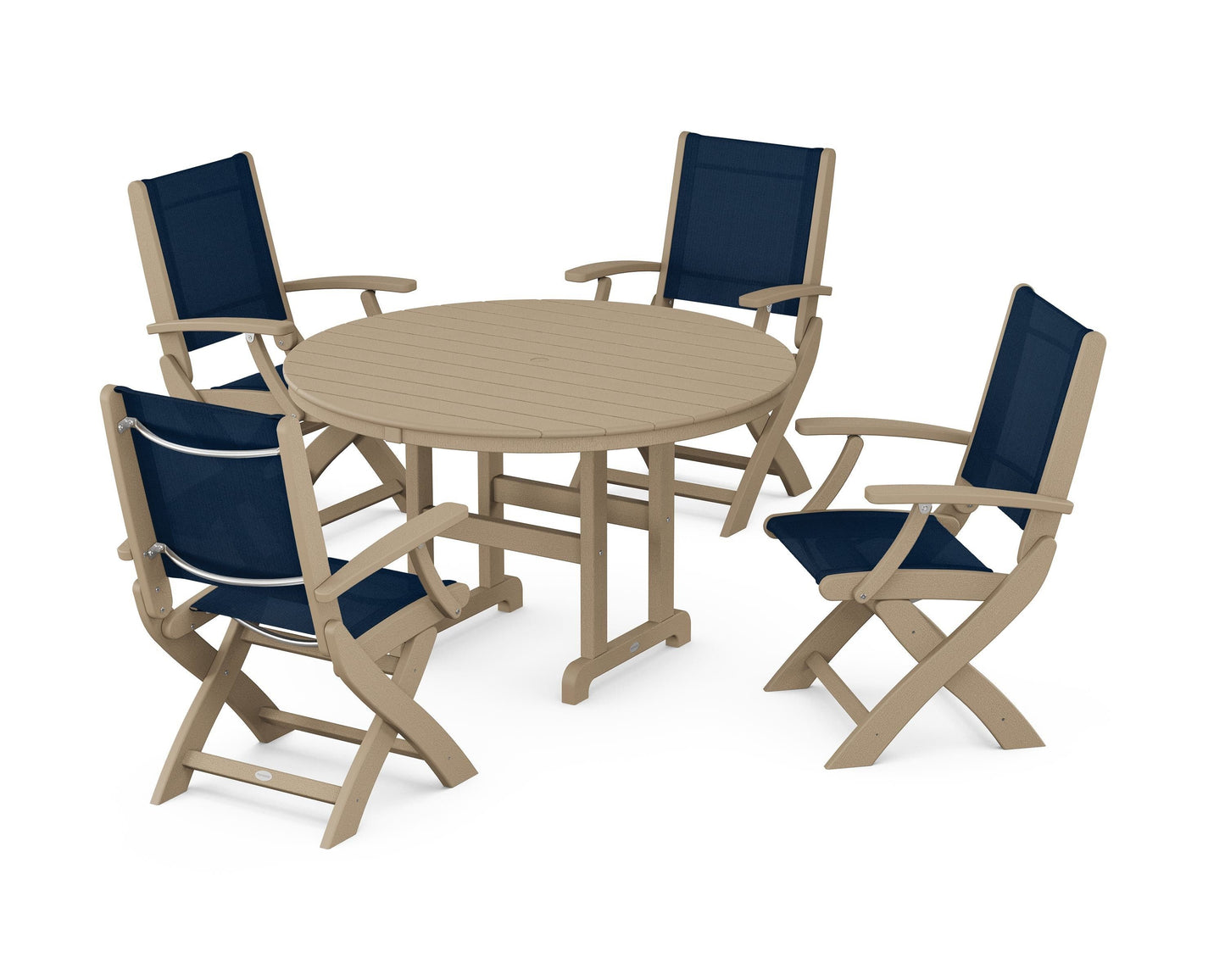 Coastal Folding Chair 5-Piece Round Dining Set