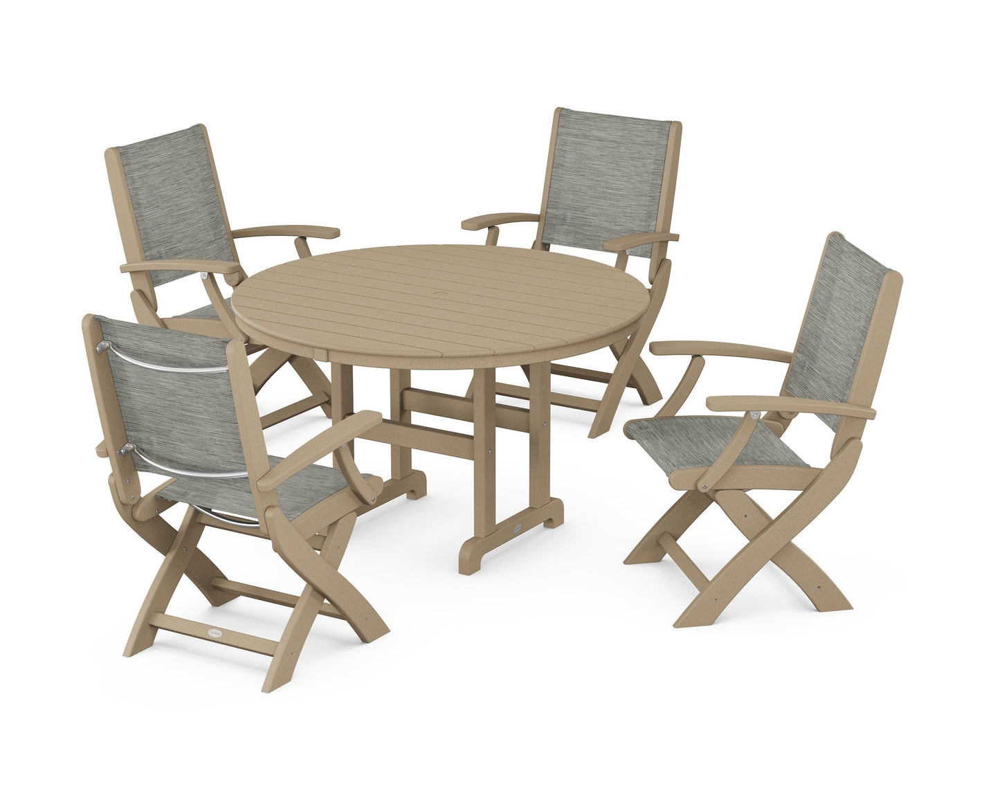 Coastal Folding Chair 5-Piece Round Dining Set