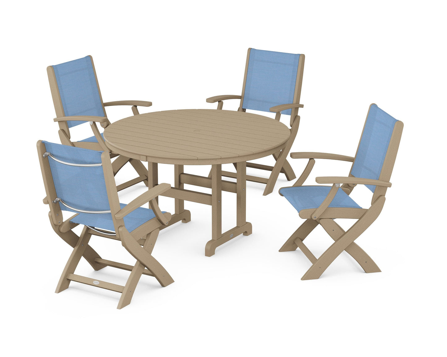 Coastal Folding Chair 5-Piece Round Dining Set