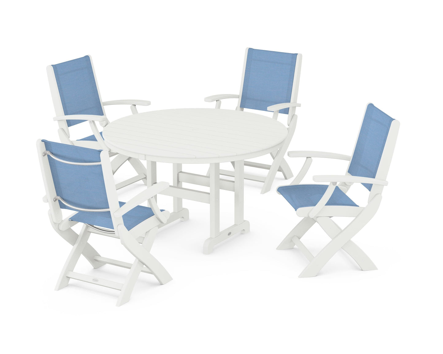 Coastal Folding Chair 5-Piece Round Dining Set