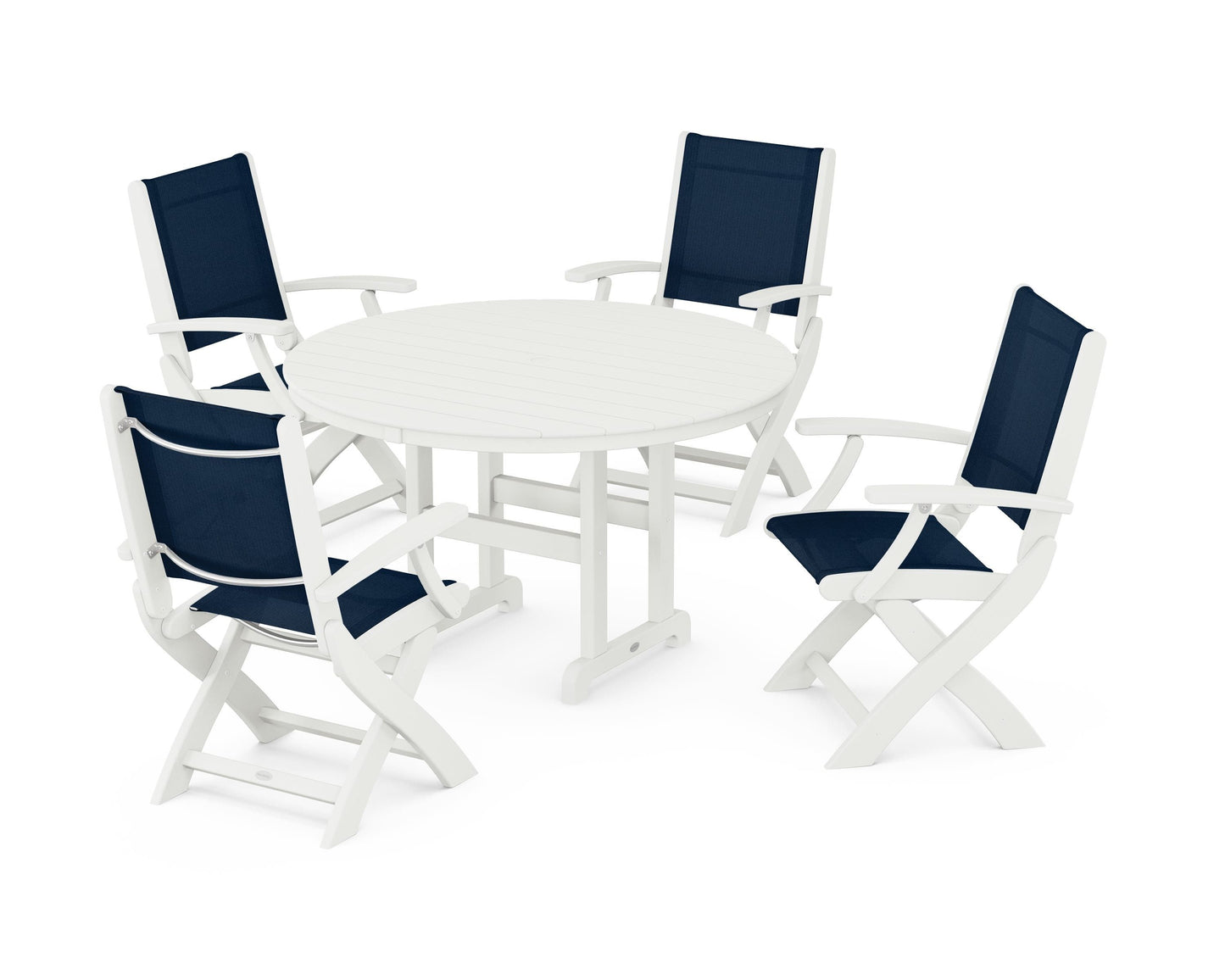 Coastal Folding Chair 5-Piece Round Dining Set