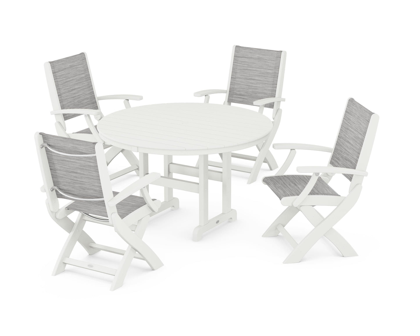 Coastal Folding Chair 5-Piece Round Dining Set