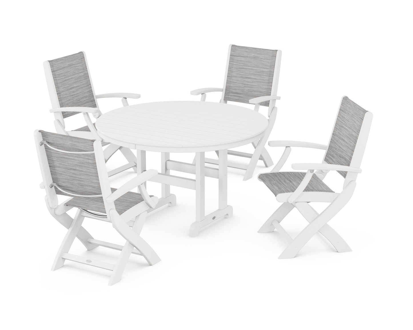 Coastal Folding Chair 5-Piece Round Dining Set