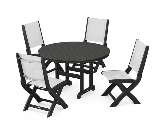 Coastal Folding Side Chair 5-Piece Round Dining Set