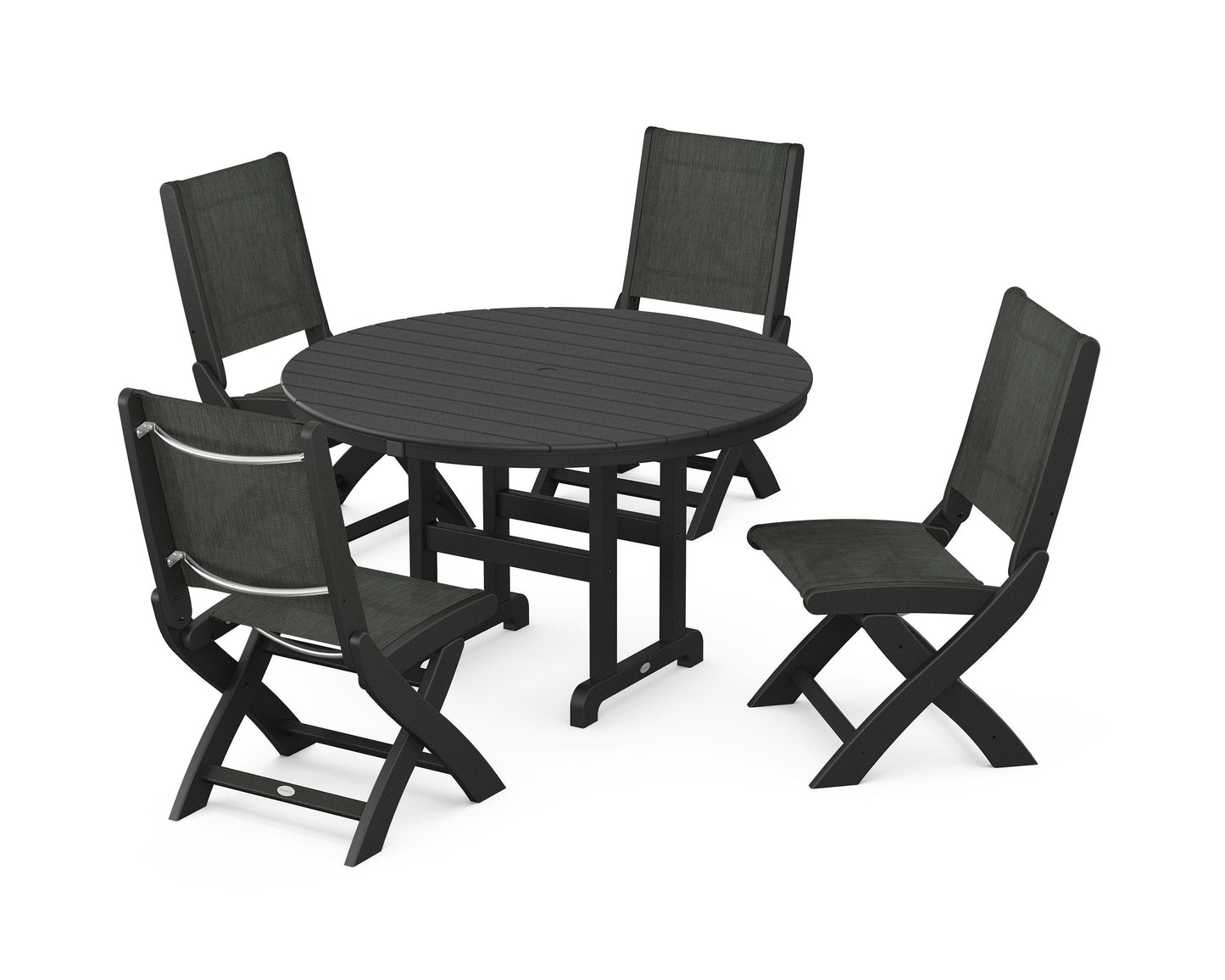 Coastal Folding Side Chair 5-Piece Round Dining Set