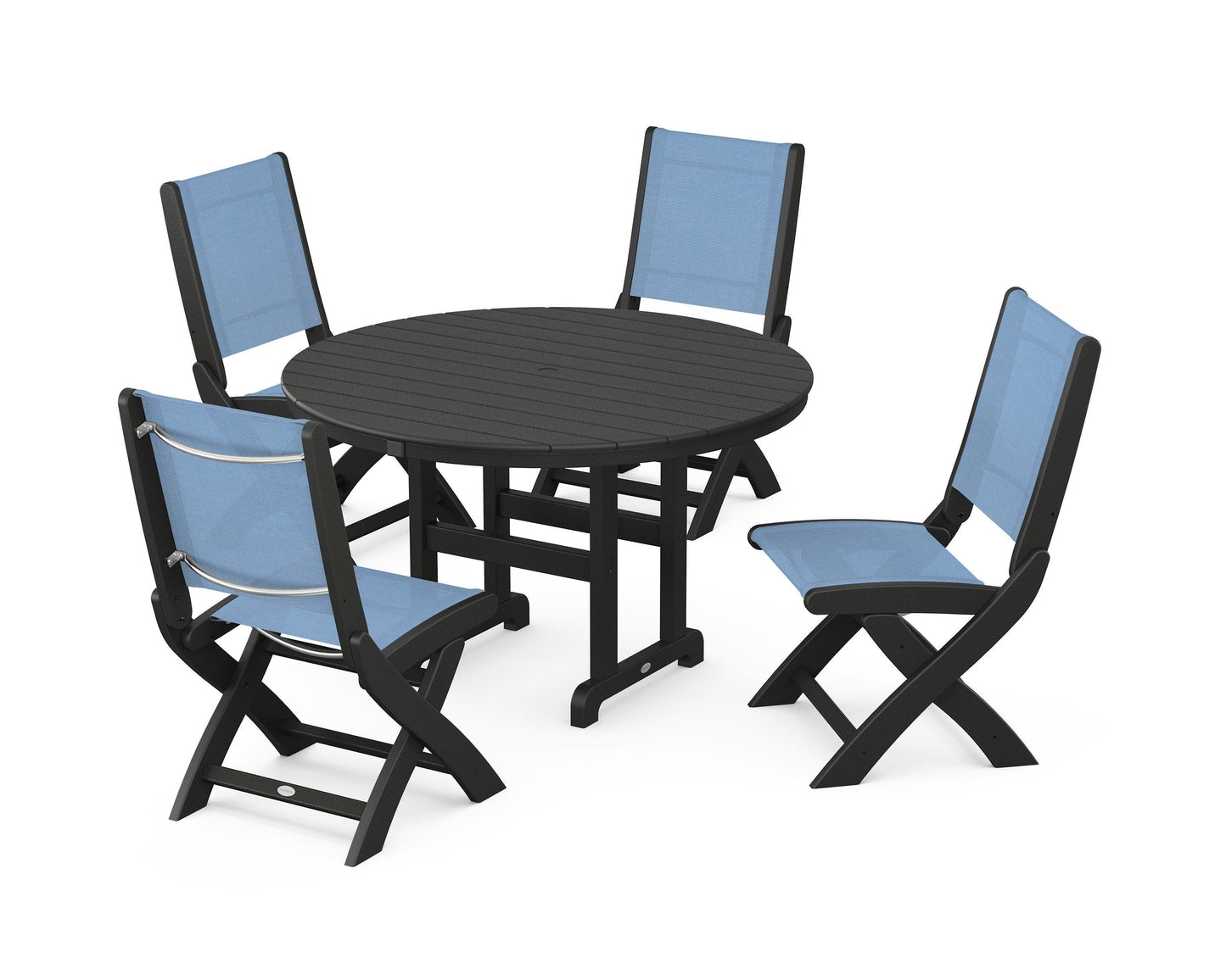 Coastal Folding Side Chair 5-Piece Round Dining Set