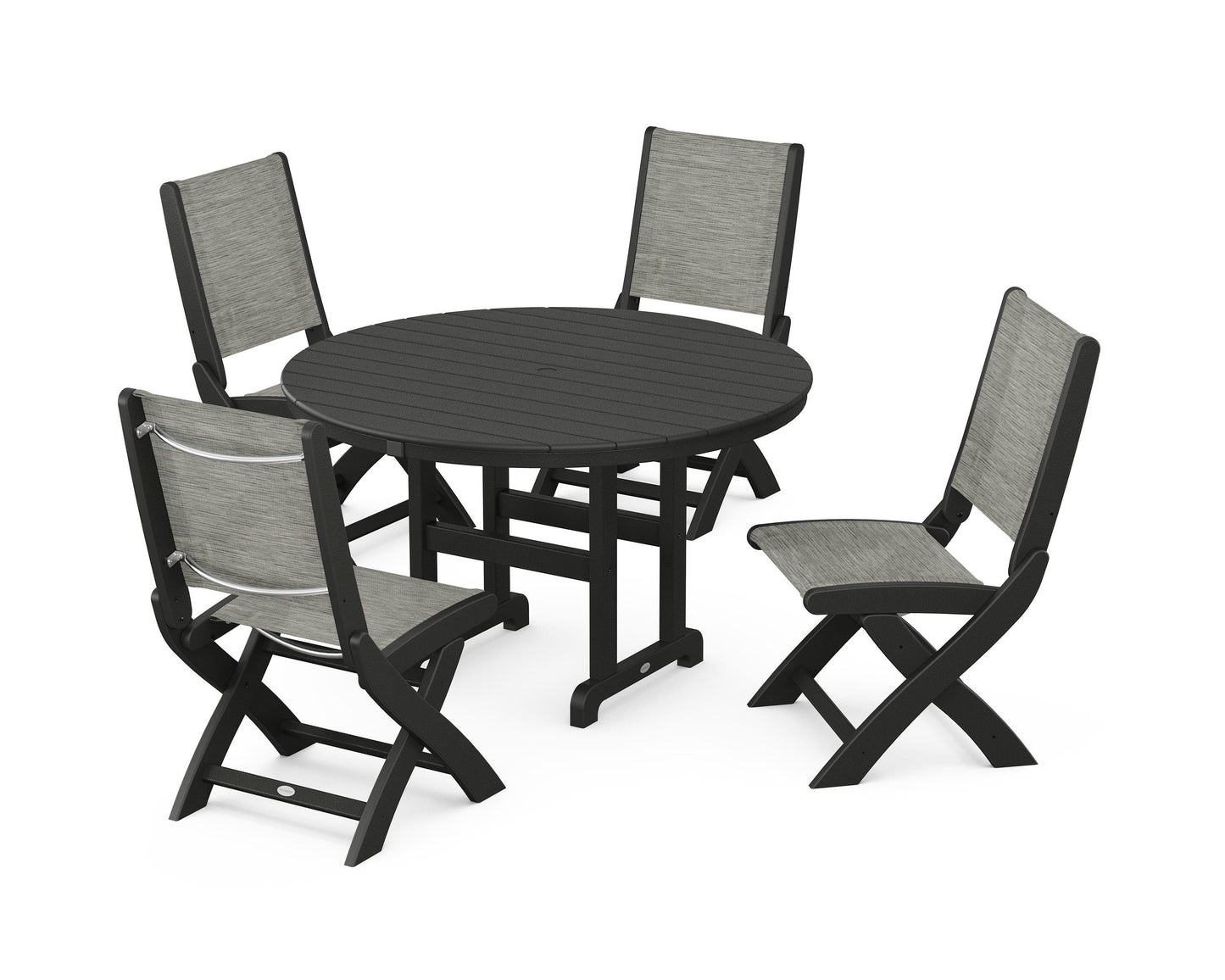 Coastal Folding Side Chair 5-Piece Round Dining Set