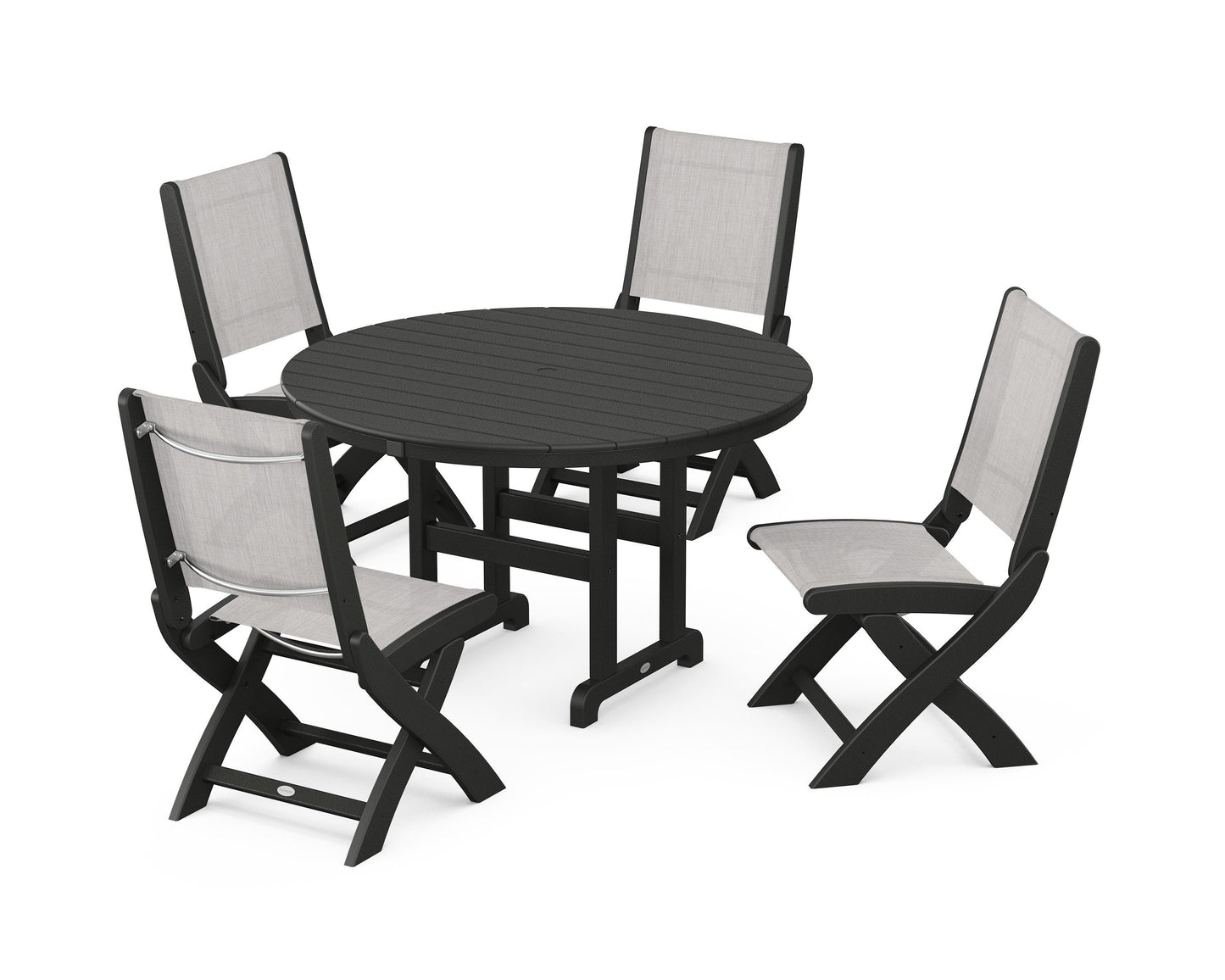 Coastal Folding Side Chair 5-Piece Round Dining Set