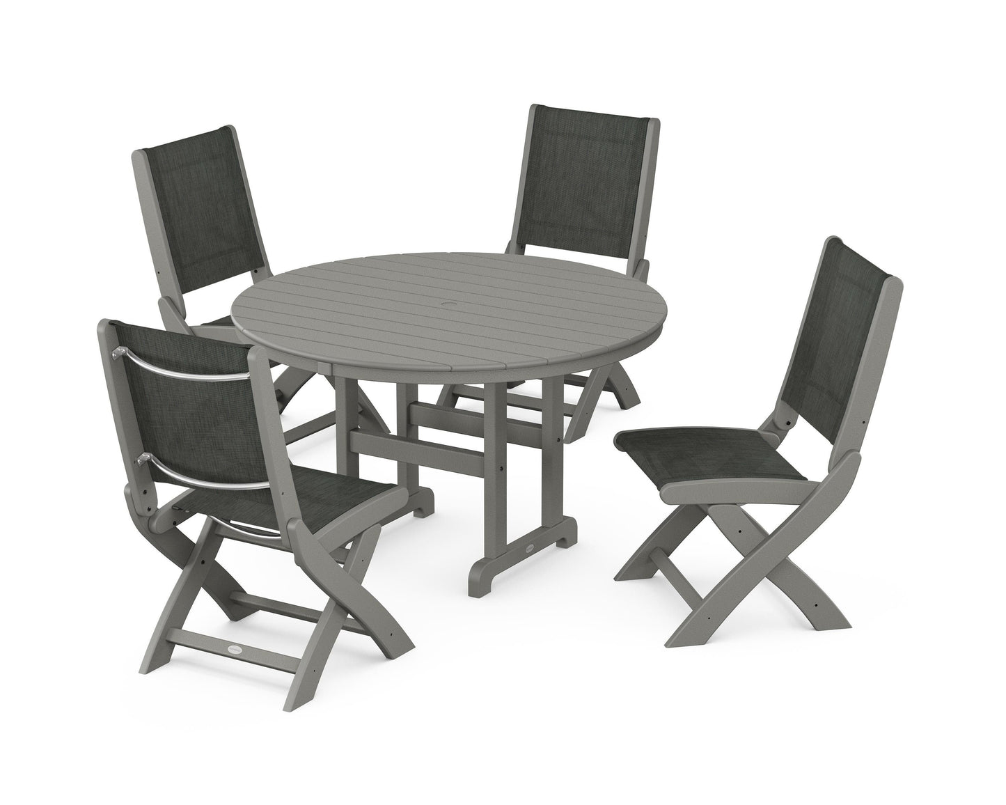 Coastal Folding Side Chair 5-Piece Round Dining Set