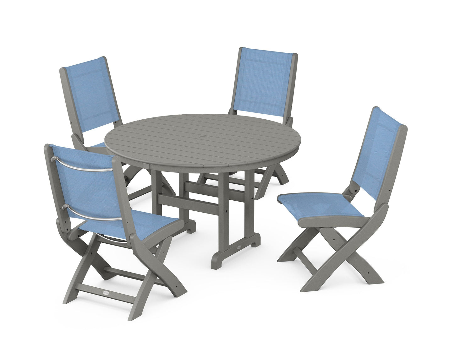 Coastal Folding Side Chair 5-Piece Round Dining Set