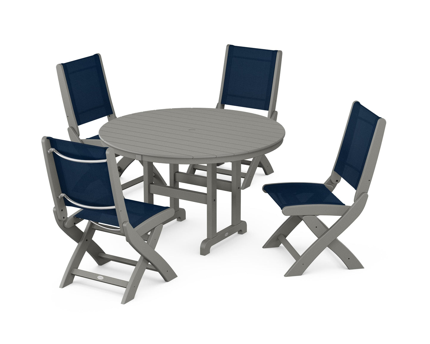 Coastal Folding Side Chair 5-Piece Round Dining Set