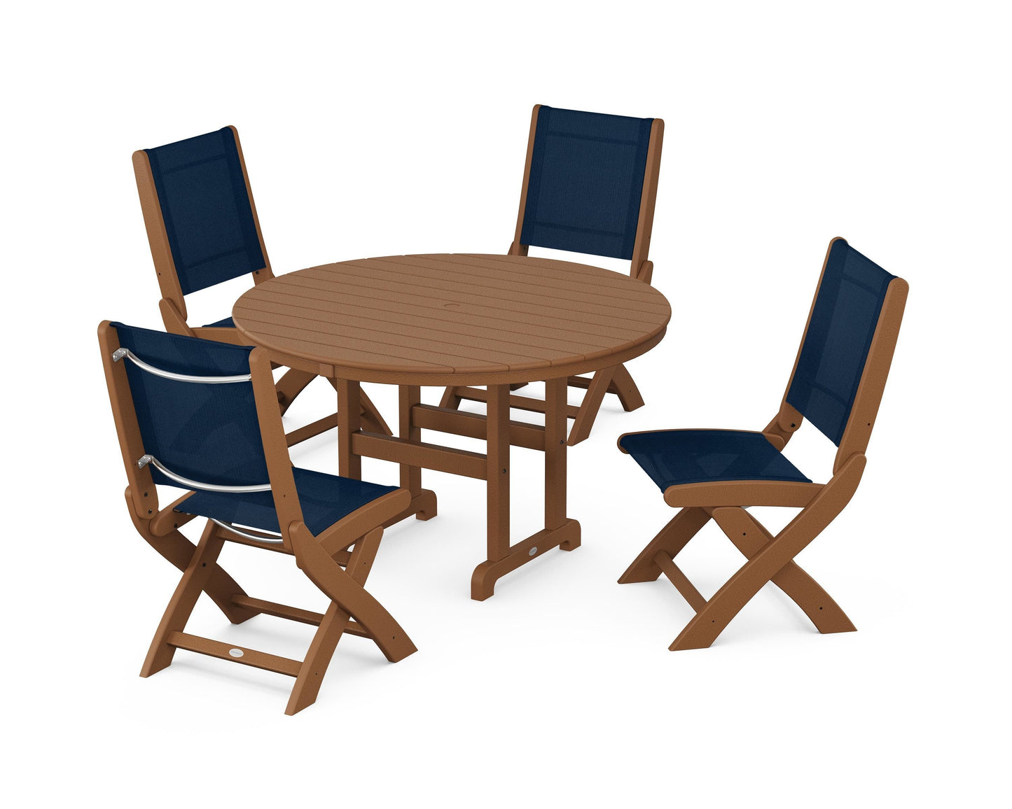 Coastal Folding Side Chair 5-Piece Round Dining Set