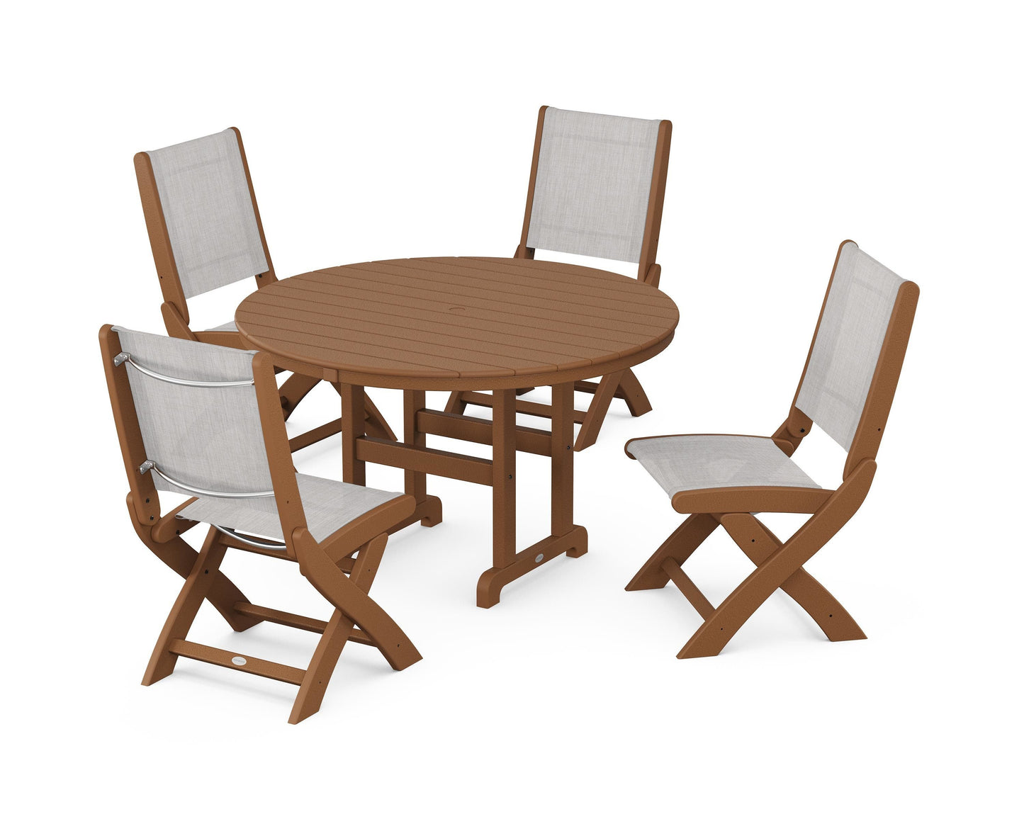 Coastal Folding Side Chair 5-Piece Round Dining Set