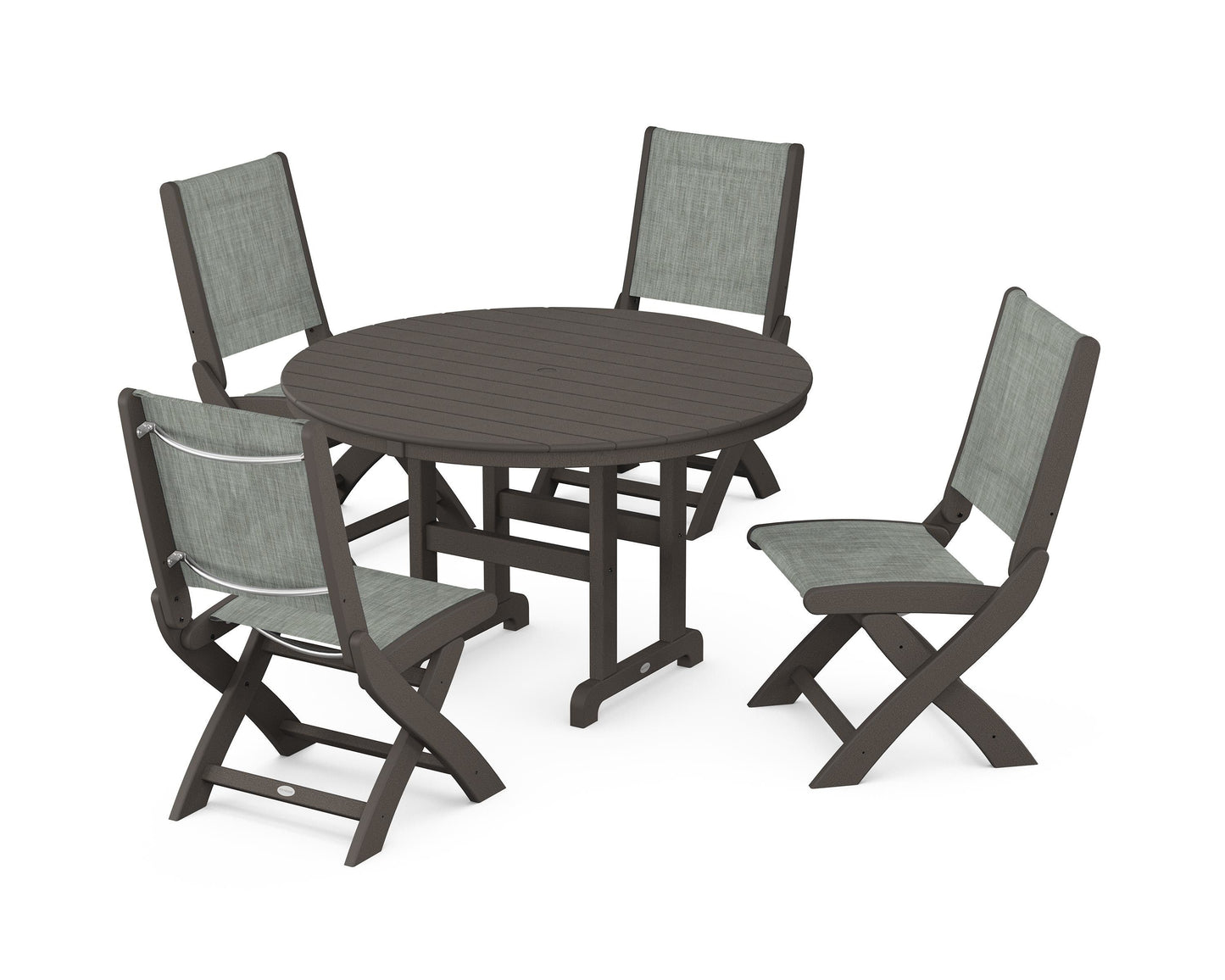 Coastal Folding Side Chair 5-Piece Round Dining Set