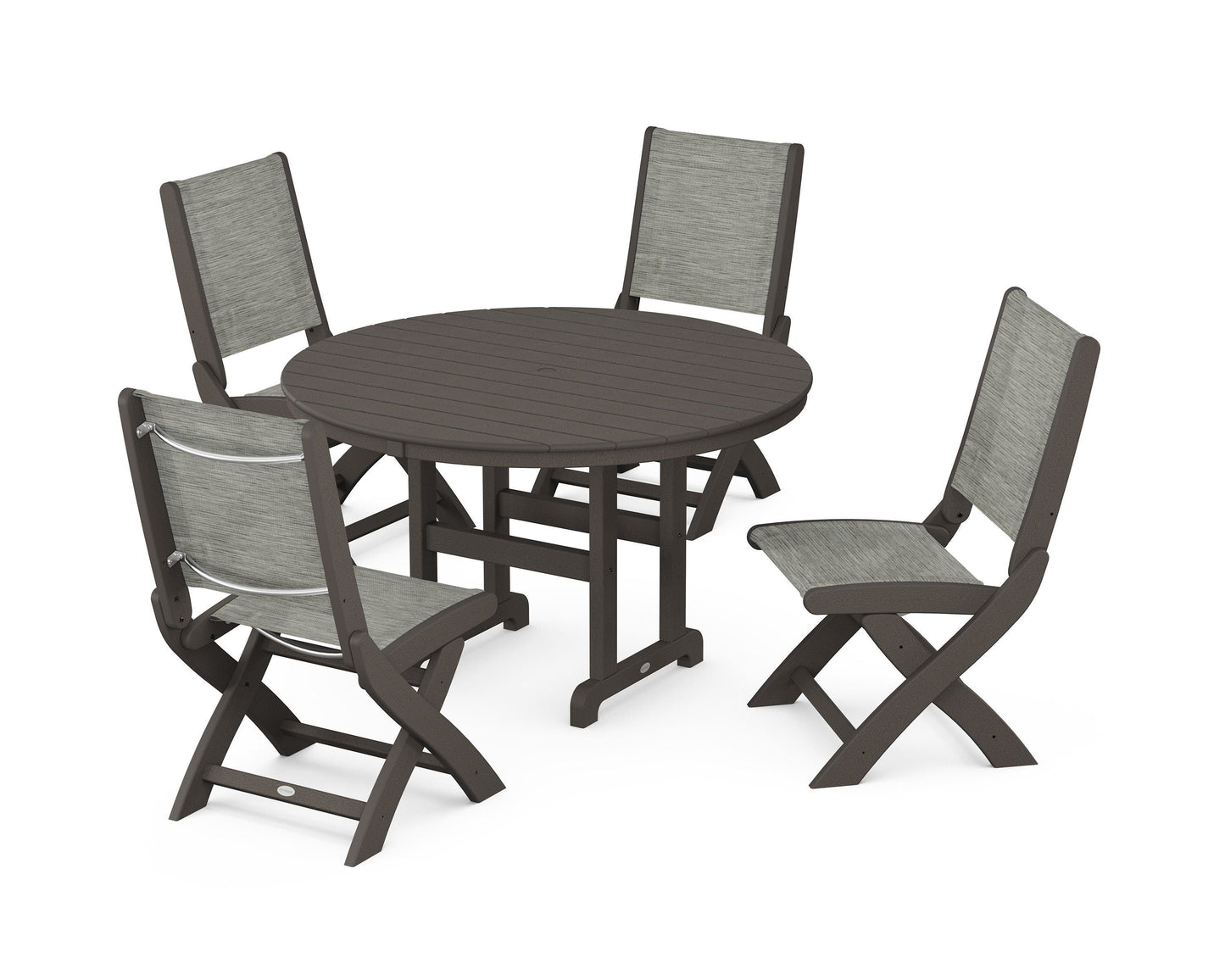 Coastal Folding Side Chair 5-Piece Round Dining Set