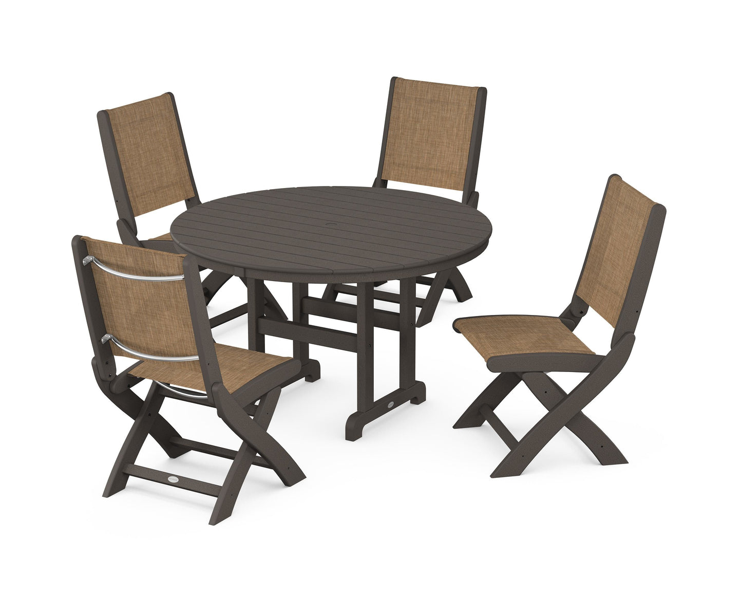 Coastal Folding Side Chair 5-Piece Round Dining Set