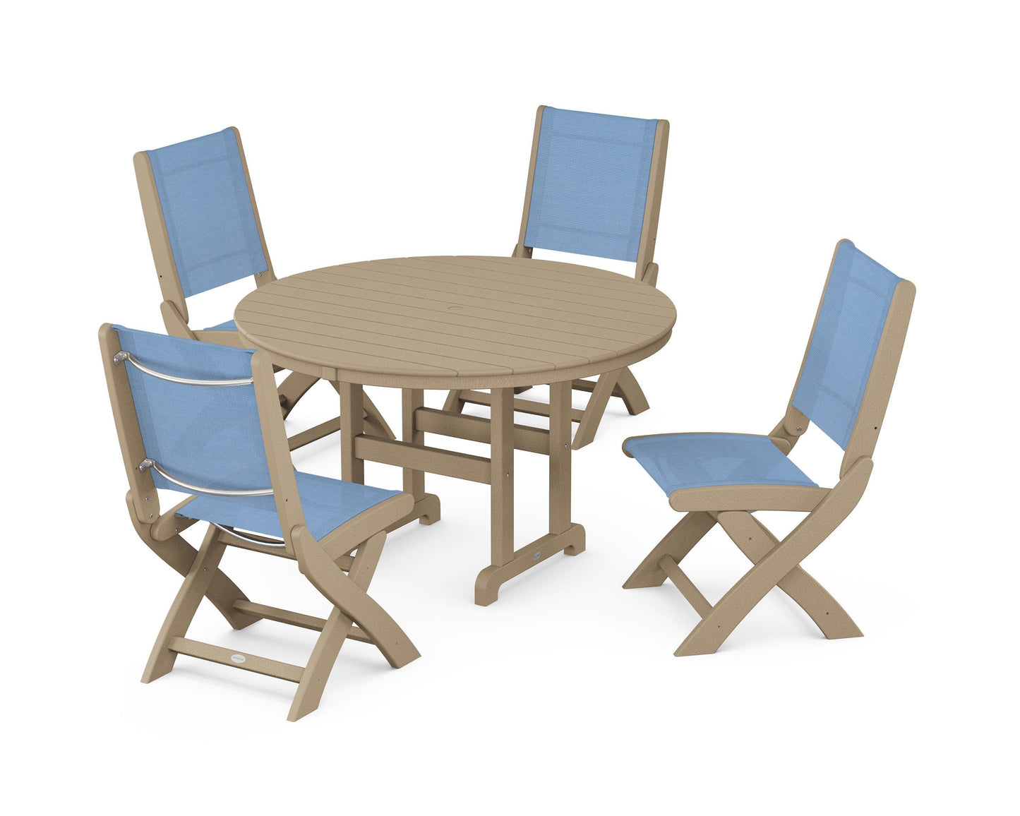 Coastal Folding Side Chair 5-Piece Round Dining Set