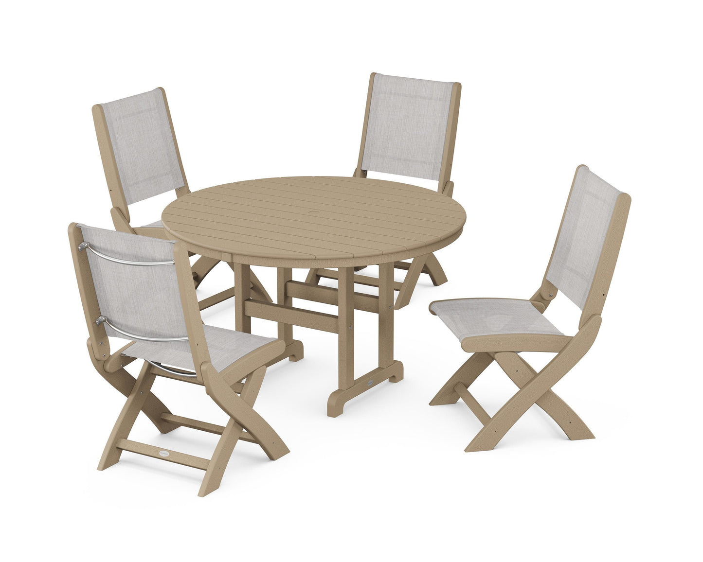 Coastal Folding Side Chair 5-Piece Round Dining Set