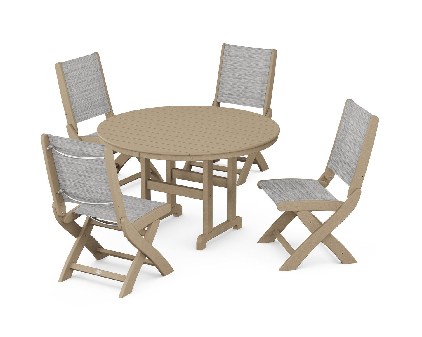 Coastal Folding Side Chair 5-Piece Round Dining Set