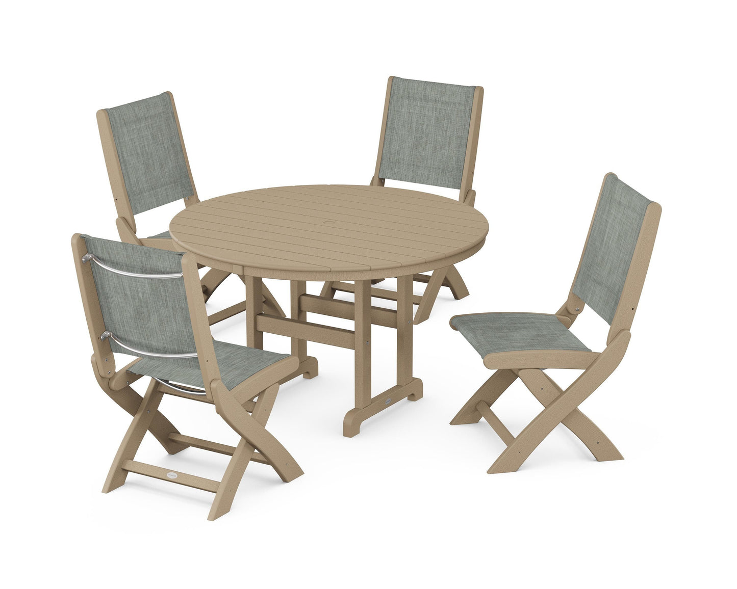 Coastal Folding Side Chair 5-Piece Round Dining Set