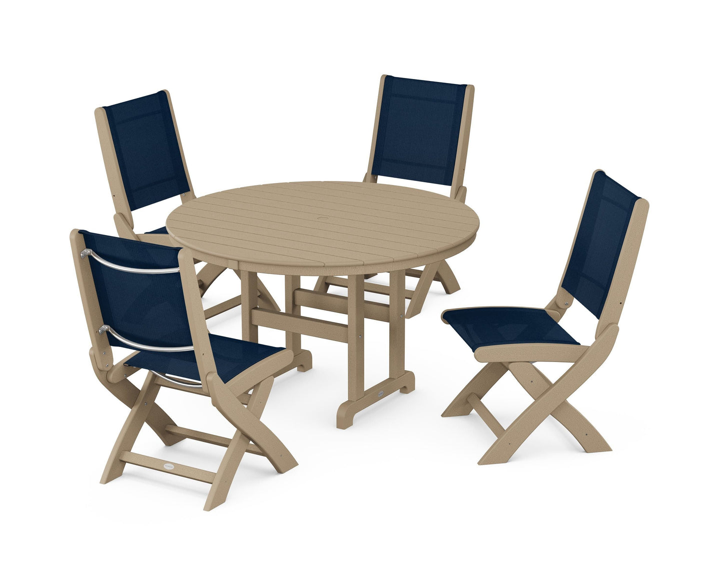 Coastal Folding Side Chair 5-Piece Round Dining Set