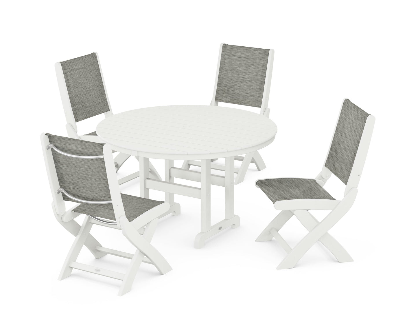 Coastal Folding Side Chair 5-Piece Round Dining Set