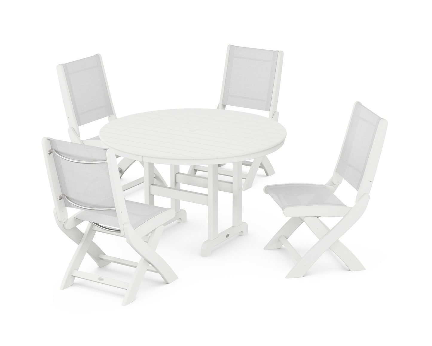 Coastal Folding Side Chair 5-Piece Round Dining Set