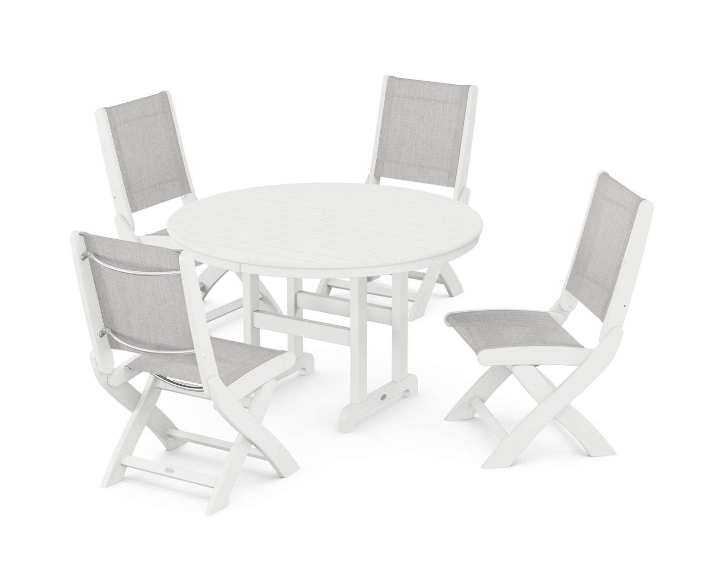 Coastal Folding Side Chair 5-Piece Round Dining Set