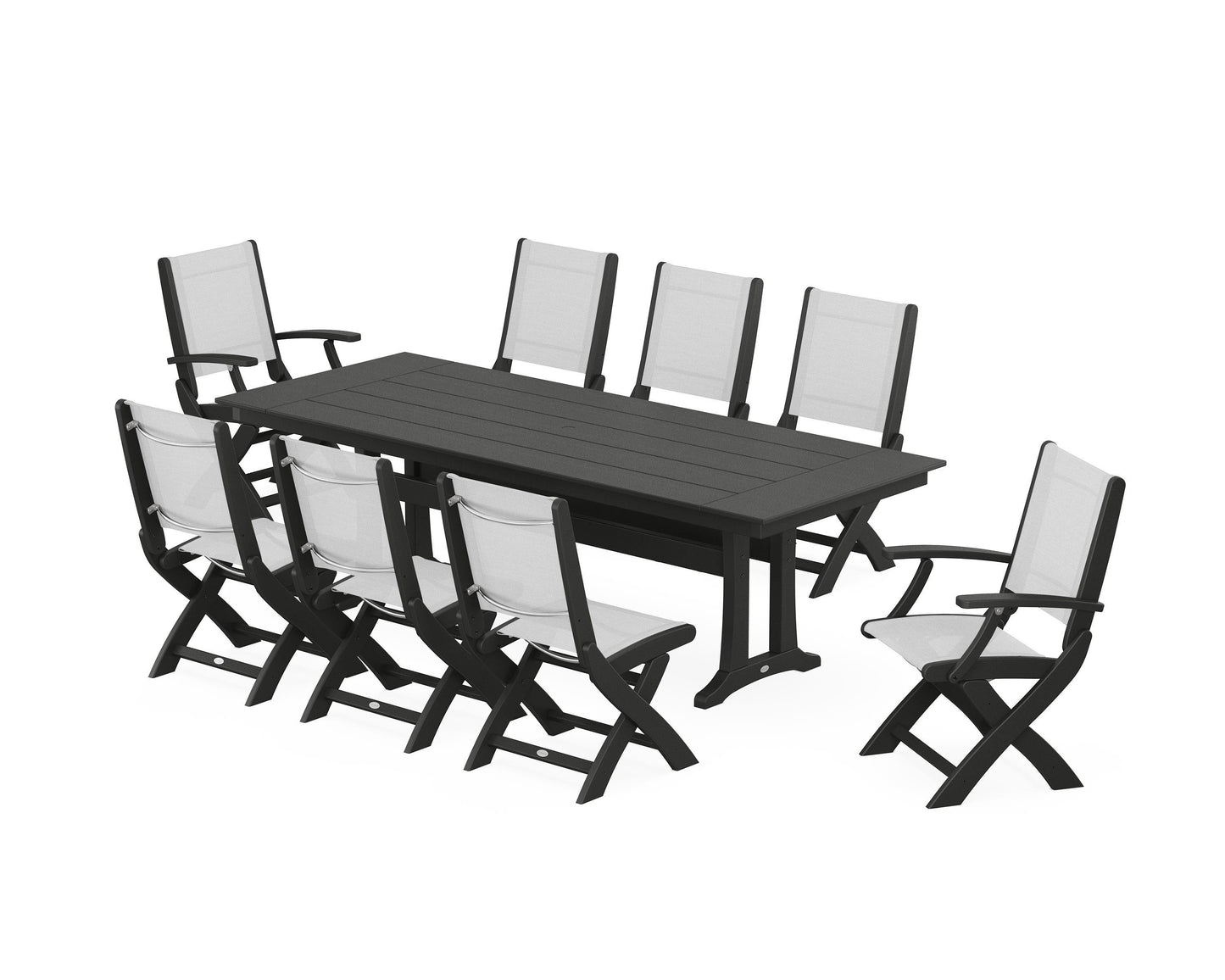 Coastal 9-Piece Folding Dining Chair Farmhouse Dining Set with Trestle Legs