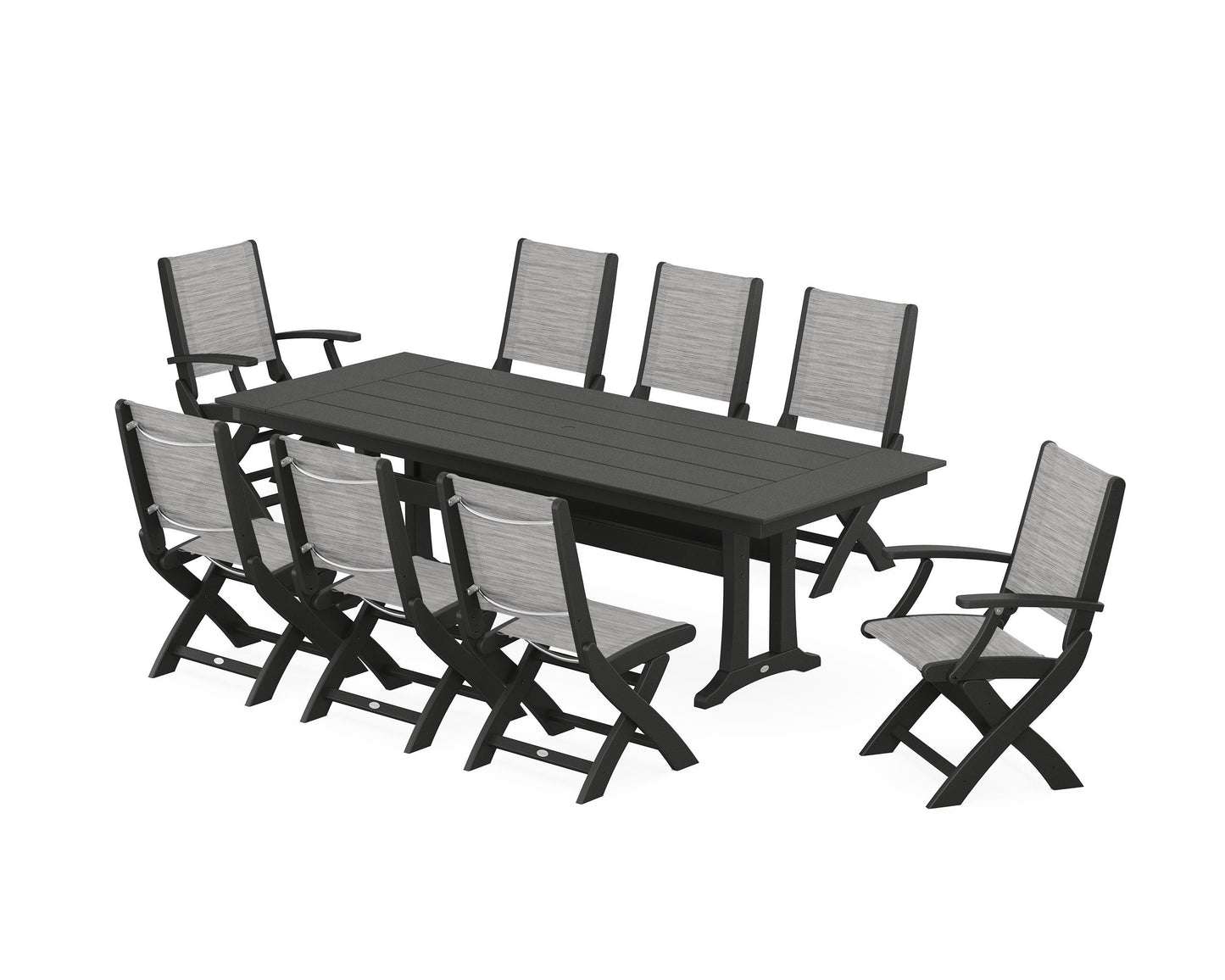 Coastal 9-Piece Folding Dining Chair Farmhouse Dining Set with Trestle Legs