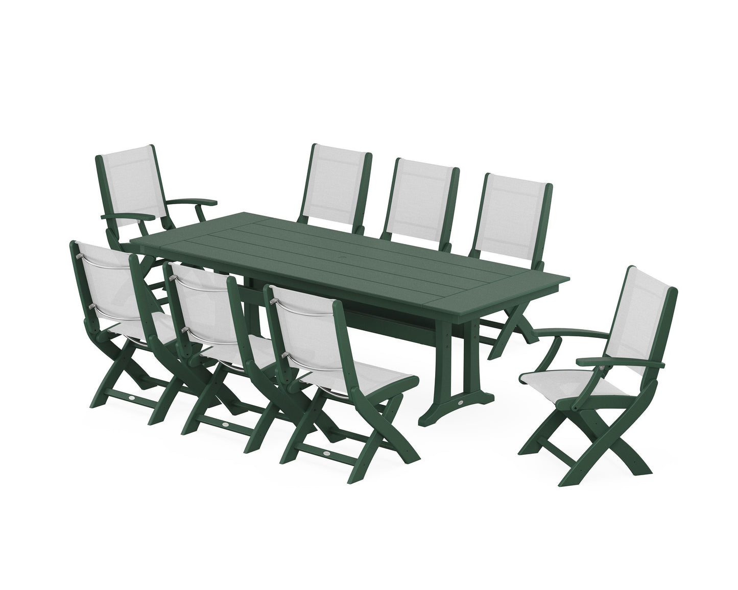 Coastal 9-Piece Folding Dining Chair Farmhouse Dining Set with Trestle Legs