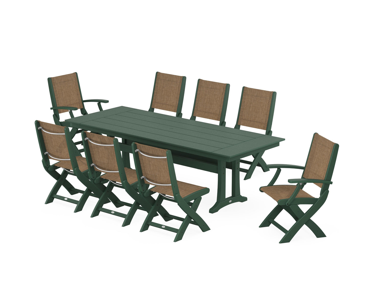 Coastal 9-Piece Folding Dining Chair Farmhouse Dining Set with Trestle Legs