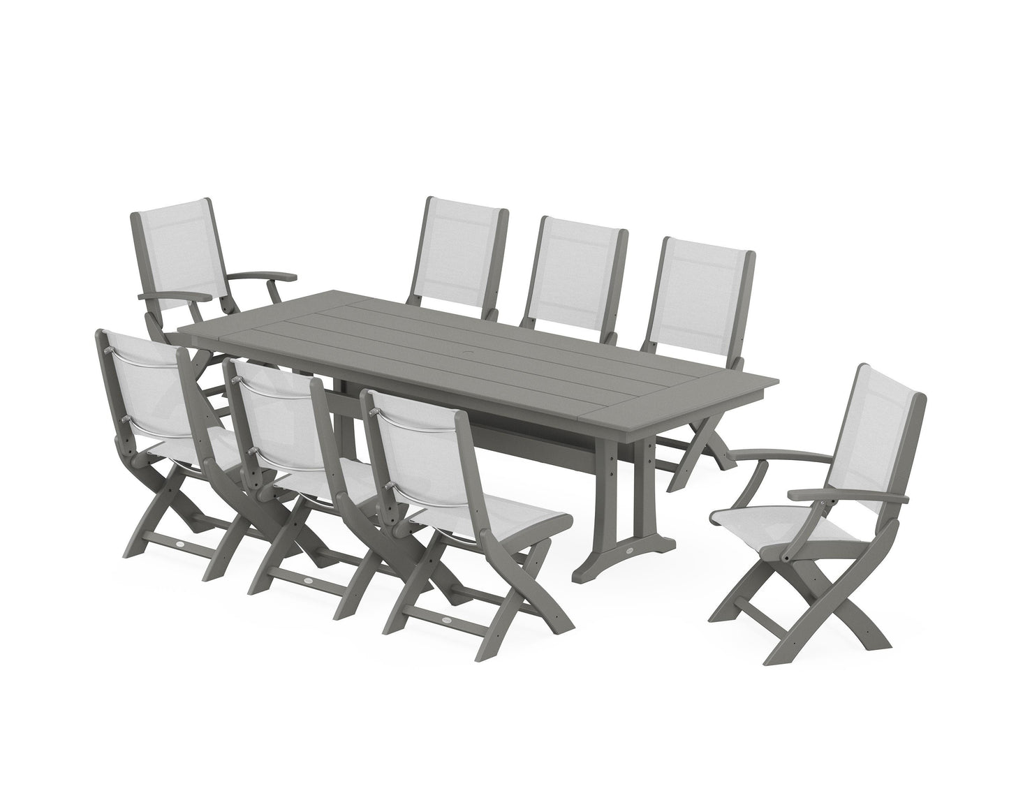 Coastal 9-Piece Folding Dining Chair Farmhouse Dining Set with Trestle Legs