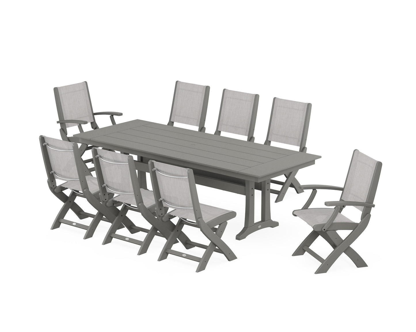 Coastal 9-Piece Folding Dining Chair Farmhouse Dining Set with Trestle Legs