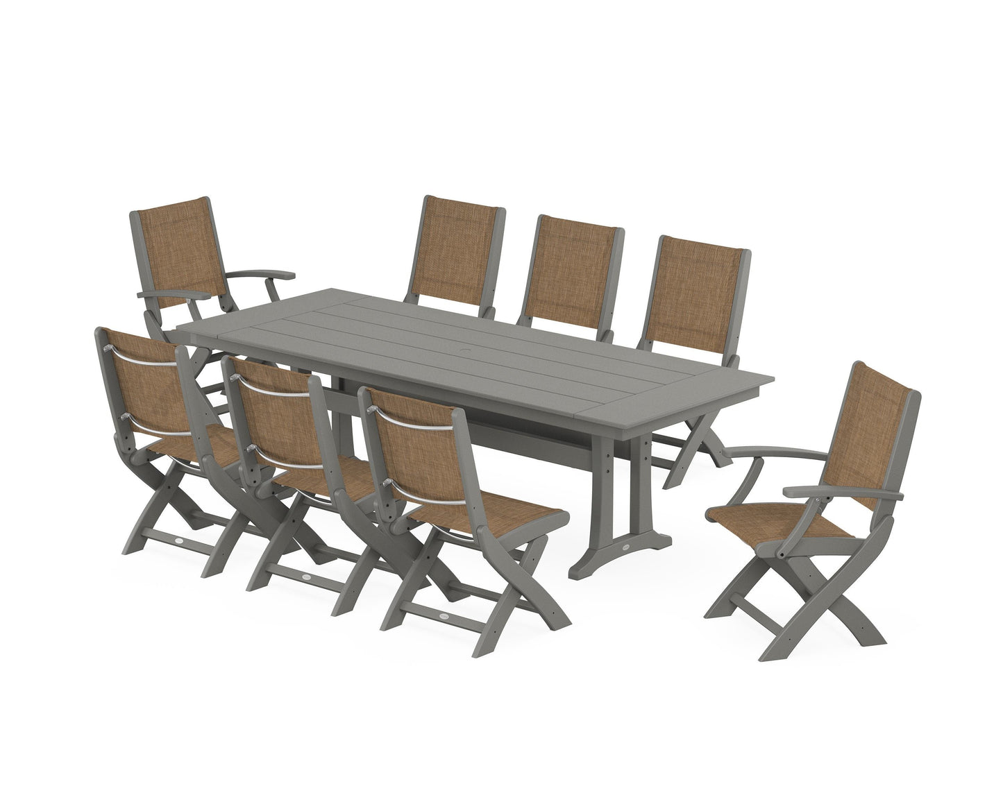 Coastal 9-Piece Folding Dining Chair Farmhouse Dining Set with Trestle Legs