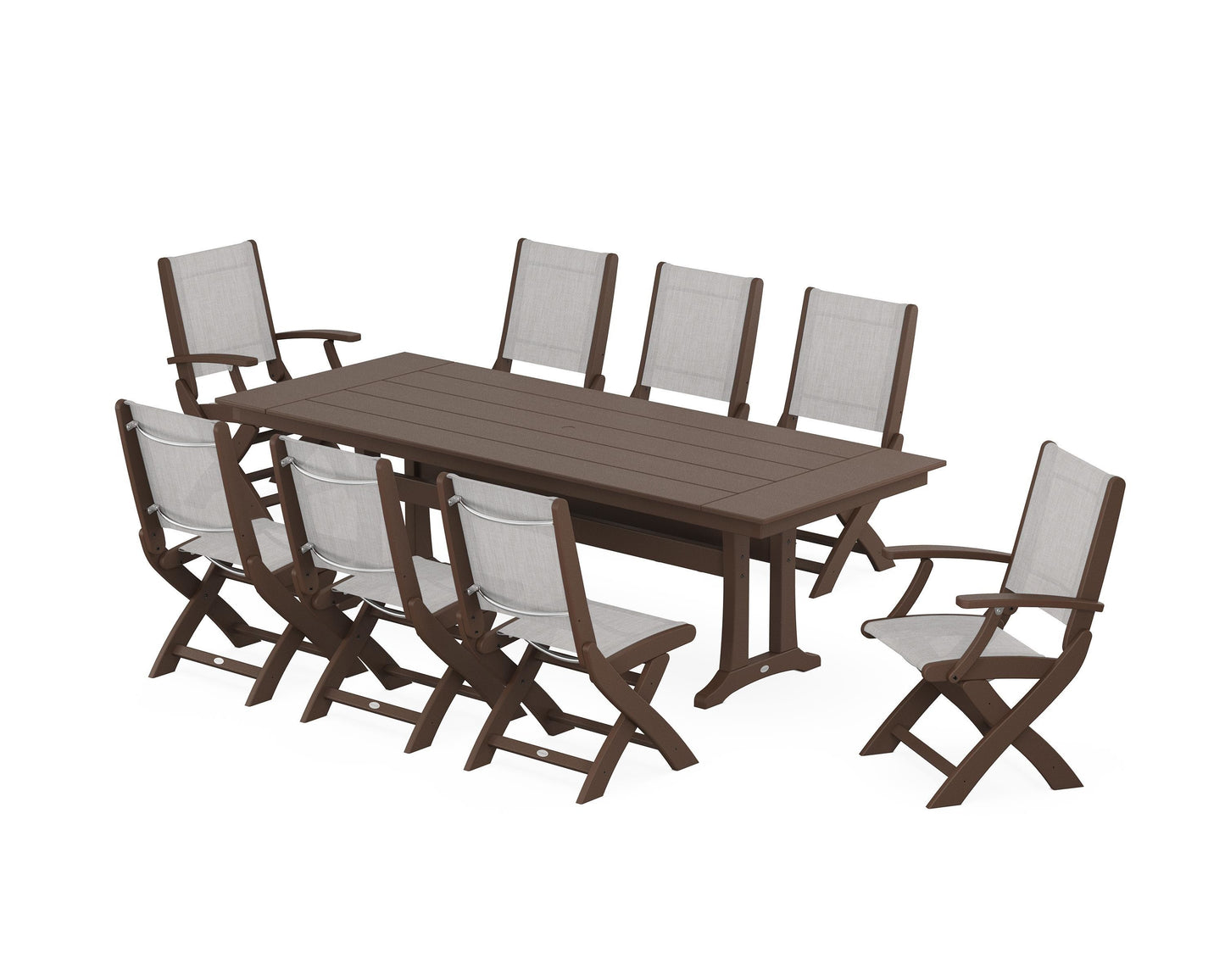 Coastal 9-Piece Folding Dining Chair Farmhouse Dining Set with Trestle Legs