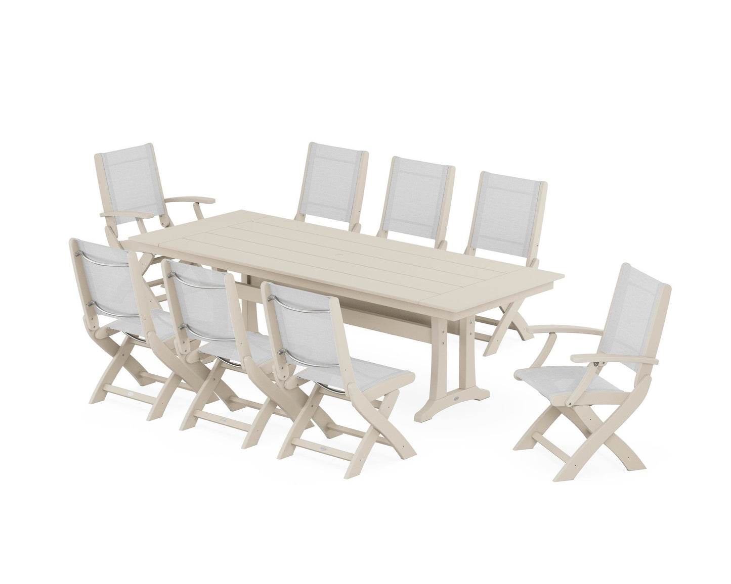 Coastal 9-Piece Folding Dining Chair Farmhouse Dining Set with Trestle Legs