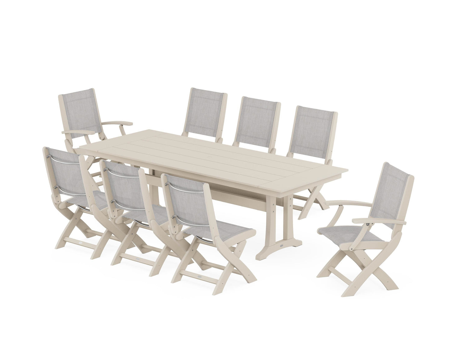 Coastal 9-Piece Folding Dining Chair Farmhouse Dining Set with Trestle Legs