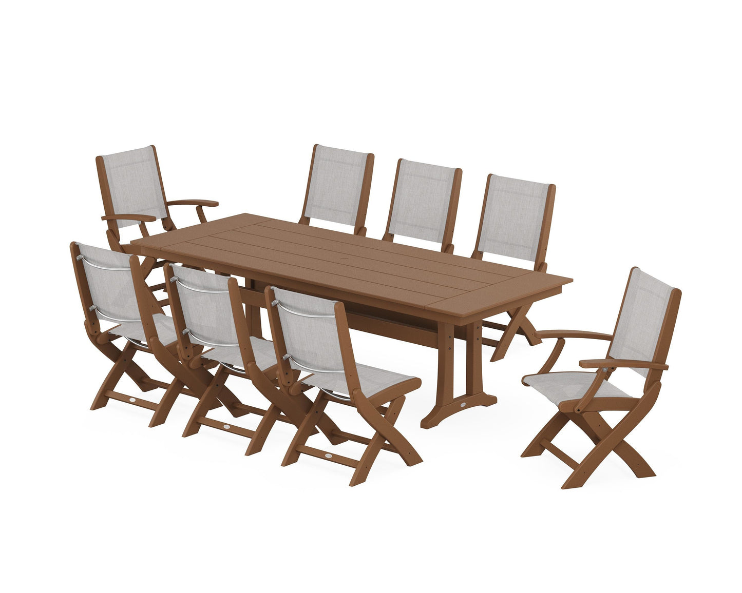 Coastal 9-Piece Folding Dining Chair Farmhouse Dining Set with Trestle Legs