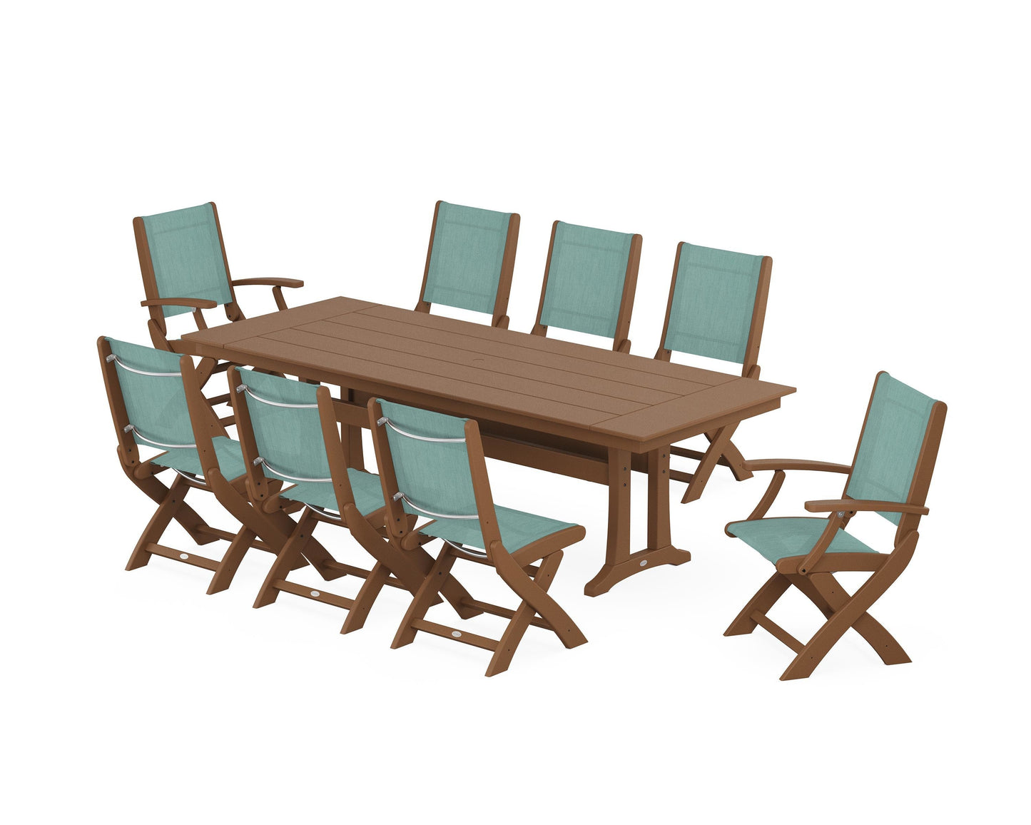 Coastal 9-Piece Folding Dining Chair Farmhouse Dining Set with Trestle Legs