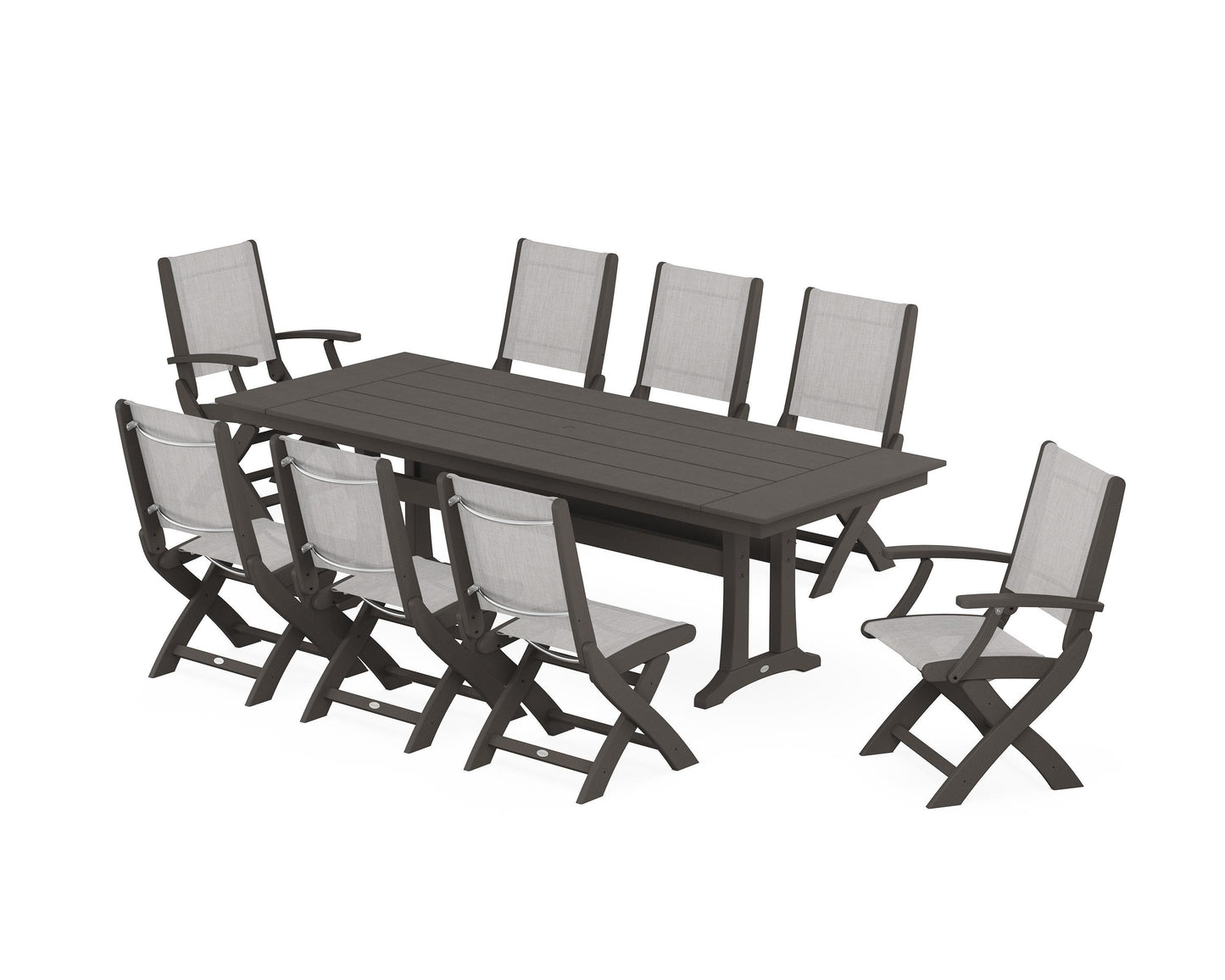 Coastal 9-Piece Folding Dining Chair Farmhouse Dining Set with Trestle Legs